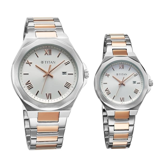 Titan Modern Bandhan Quartz Analog Silver Dial Pair Watches - 9401094210KM01
