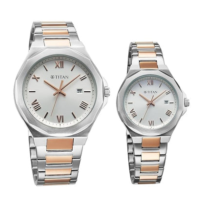 Titan Modern Bandhan Quartz Analog Silver Dial Pair Watches - 9401094210KM01