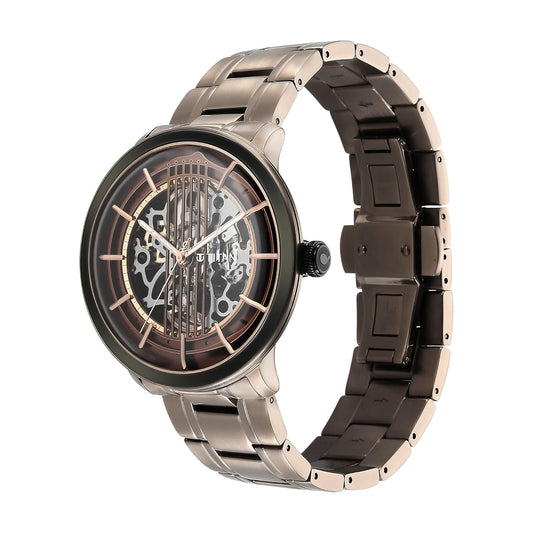 Titan Quartet Automatic Brown Dial Taupe Stainless Steel Strap Watch for Men - NT1848KM05
