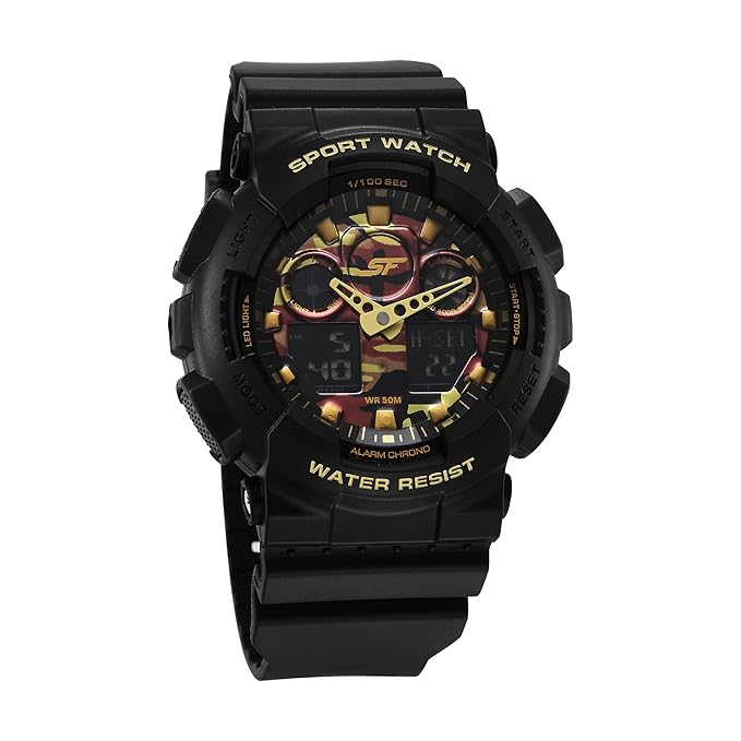 SF Vigour Quartz Digital Analog Digital Multicolor Dial with Black Color Plastic Strap Watch for Unisex NT87058PP05
