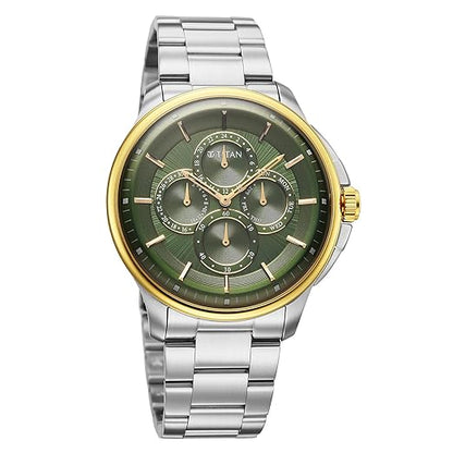 Titan Classique Four Eye Multifunction Analog with Green Dial Silver Stainless Steel Strap Watch for Men - 90217BM02