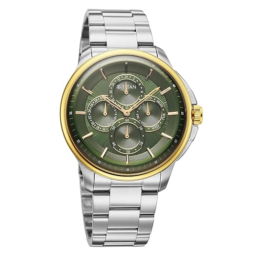 Titan Classique Four Eye Multifunction Analog with Green Dial Silver Stainless Steel Strap Watch for Men - 90217BM02