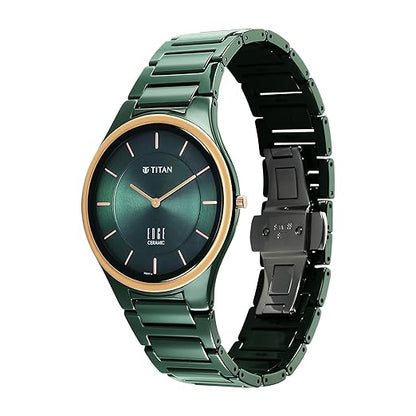 EDGE Titan Bicolour Quartz Analog Green Dial and Green Ceramic Strap Watch for Men/NT1696KC10