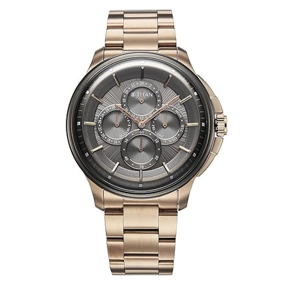 Titan Classique Four Eye Multifunction Analog with Anthracite Dial Carnation Gold Stainless Steel Strap Watch for Men - 90217KM02