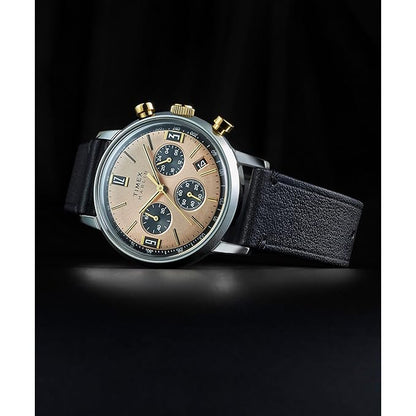 TIMEX Marlin Analog Champagne Round Dial & Black Leather Strap Band Water Resistant Men's Wrist Watch - TWEG26709