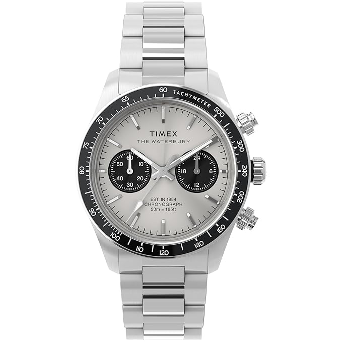 TIMEX Waterbury Heritage Analog Silver Round Dial & Silver Stainless Steel Bracelet Band Water Resistant Men's Wrist Watch - TW2Y19200IK