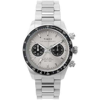 TIMEX Waterbury Heritage Analog Silver Round Dial & Silver Stainless Steel Bracelet Band Water Resistant Men's Wrist Watch - TW2Y19200IK