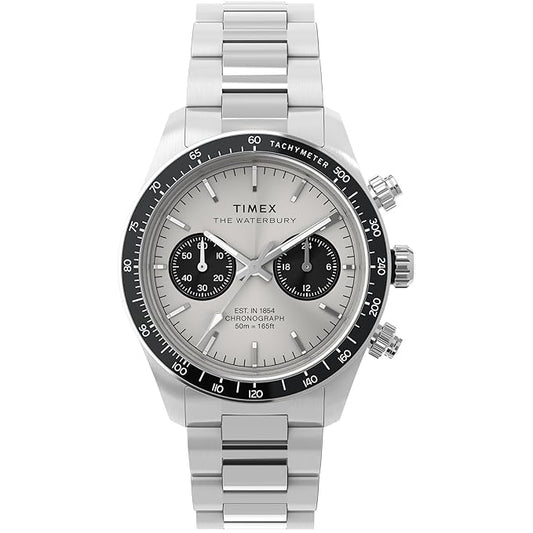 TIMEX Waterbury Heritage Analog Silver Round Dial & Silver Stainless Steel Bracelet Band Water Resistant Men's Wrist Watch - TW2Y19200IK