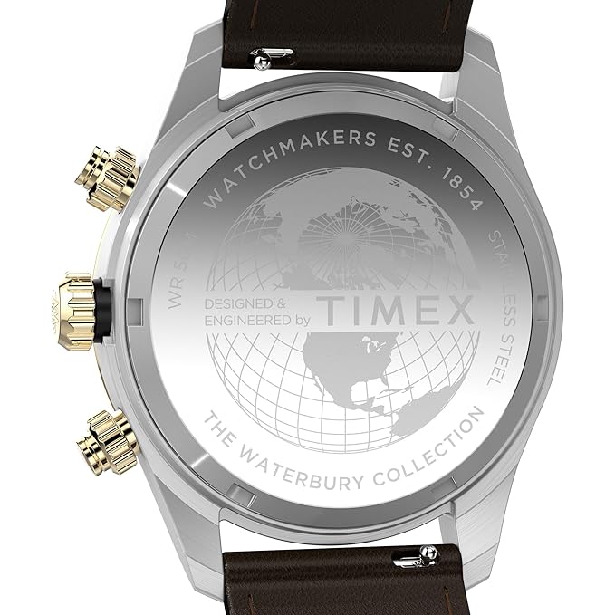 TIMEX Waterbury Heritage Analog Black Round Dial & Brown Leather Strap Band Water Resistant Men's Wrist Watch - TW2Y24100IK