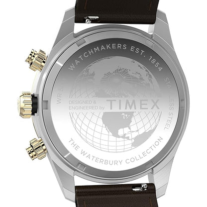 TIMEX Waterbury Heritage Analog Black Round Dial & Brown Leather Strap Band Water Resistant Men's Wrist Watch - TW2Y24100IK