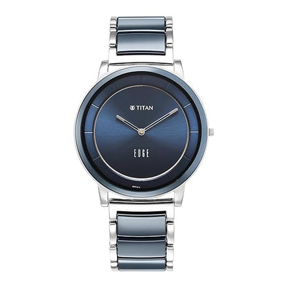 EDGE Titan Fusion Quartz Analog Midnight Blue Dial Two Toned Silver Steel & Blue Ceramic Strap Watch for Men - NT1878KD02
