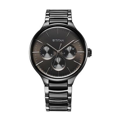 Titan Ceramic Fusion Quartz Multifunction Black Dial with Two Toned Color Stainless Steel Strap Watch for Men-90148KD06/NT90148KD06