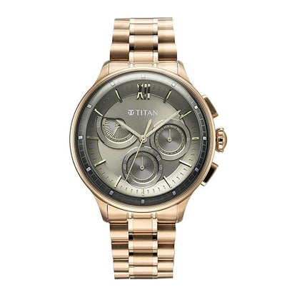 Titan Classique Half Cut Chronograph Quartz Analog with Anthracite Dial Carnation Gold Stainless Steel Strap Watch for Men - 90218WM01
