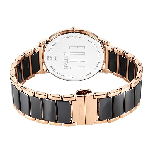Titan Fusion Quartz Analog Black Dial Two Toned Black & Rose Gold Ceramic Strap Watch for Men - NT1878KD03