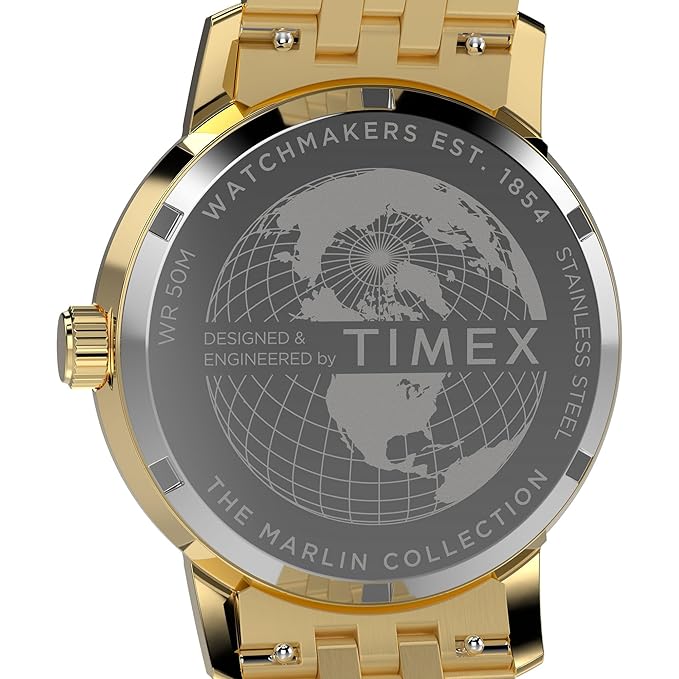 TIMEX Marlin Analog Black Round Dial & Gold Stainless Steel Bracelet Band Water Resistant Men's Wrist Watch - TW2Y47700IK
