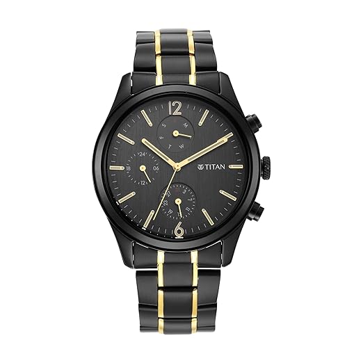 Titan Classique Quartz Analog Black Dial Two Toned Black and Gold Stainless Steel Strap Watch for Men - NT1805KM03