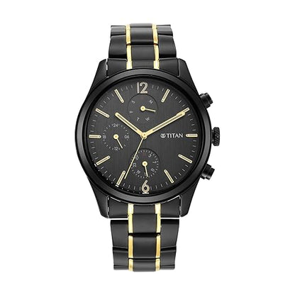 Titan Classique Quartz Analog Black Dial Two Toned Black and Gold Stainless Steel Strap Watch for Men - NT1805KM03