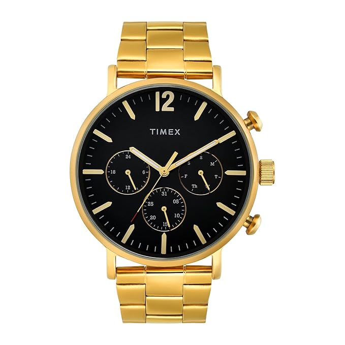 TIMEX Analog Watch for Man with Black Round Dial & Gold Stainless Steel TWEG20025