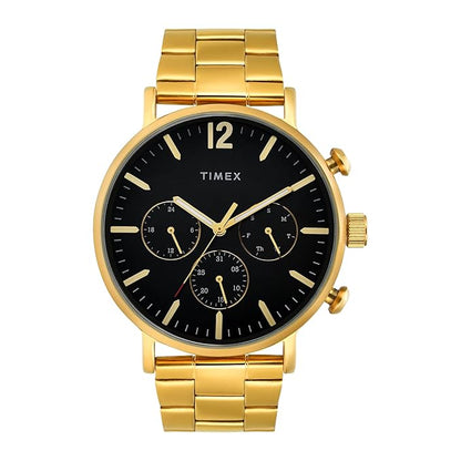 TIMEX Analog Watch for Man with Black Round Dial & Gold Stainless Steel TWEG20025