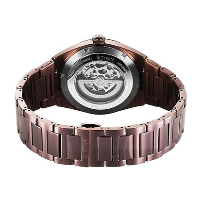 Titan Nexus Skeletal Automatic Analog with Brown Dial Brown Stainless Steel Strap Watch for Men - 90221QM01