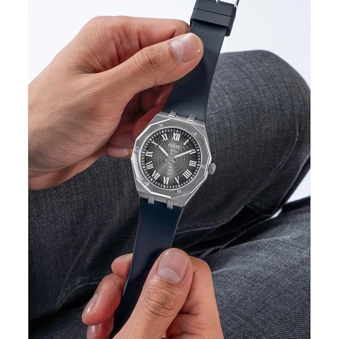 GUESS Men's 42mm Watch - Black Strap Black Dial Silver Tone Case GW0663G1
