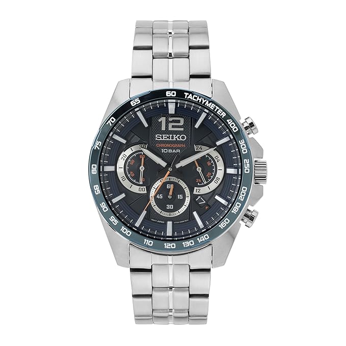 Seiko Analog Black Dial Men's Watch-SSB345P1 Stainless Steel, Silver Strap
