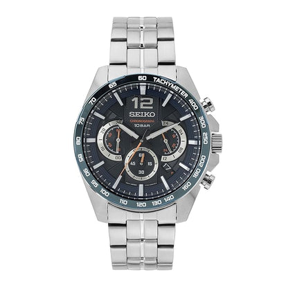 Seiko Analog Black Dial Men's Watch-SSB345P1 Stainless Steel, Silver Strap