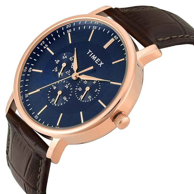 Timex Trendline Men Quartz Blue Dial Multi-Function Leather Watch TWTG12804