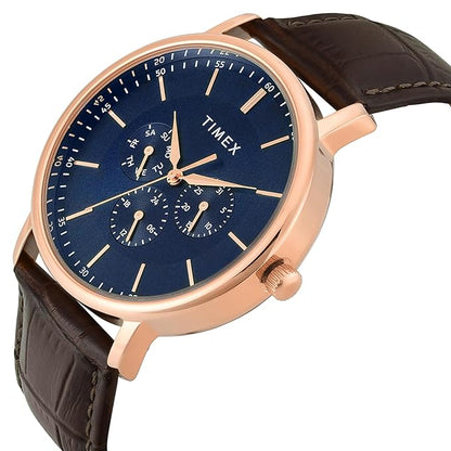 Timex Trendline Men Quartz Blue Dial Multi-Function Leather Watch TWTG12804