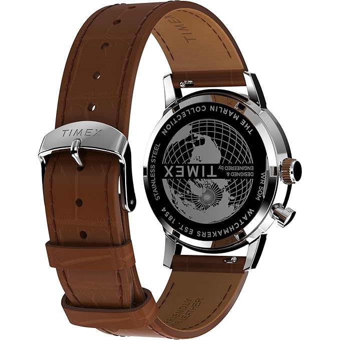 TIMEX Marlin Analog Green Round Dial & Brown Leather Strap Band Water Resistant Men's Wrist Watch - TWEG26800