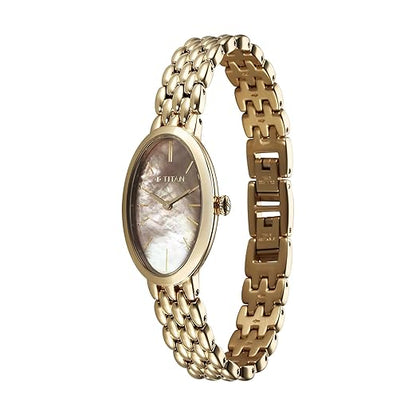 Titan Aura Quartz Analog Mother of Pearl Dial Stainless Steel Strap Watch for Women-95246YM01/NT95246YM01