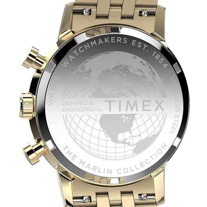 TIMEX Marlin Analog Black Round Dial & Gold Stainless Steel Bracelet Band Water Resistant Men's Wrist Watch - TWEG26706