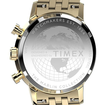 TIMEX Marlin Analog Black Round Dial & Gold Stainless Steel Bracelet Band Water Resistant Men's Wrist Watch - TWEG26706