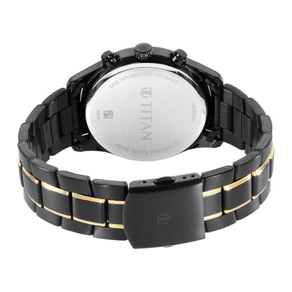 Titan Classique Quartz Analog Black Dial Two Toned Black and Gold Stainless Steel Strap Watch for Men - NT1805KM03