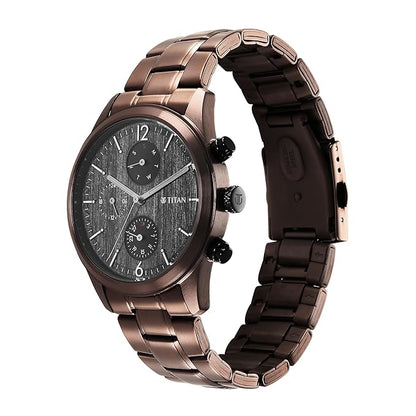 Titan Neo Splash Quartz Multifunction Anthracite Dial Brown Stainless Steel Strap Watch for Men - NT1805KM08