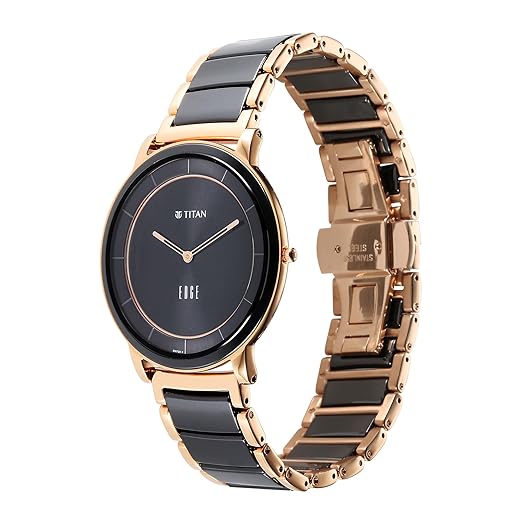 Titan Fusion Quartz Analog Black Dial Two Toned Black & Rose Gold Ceramic Strap Watch for Men - NT1878KD03