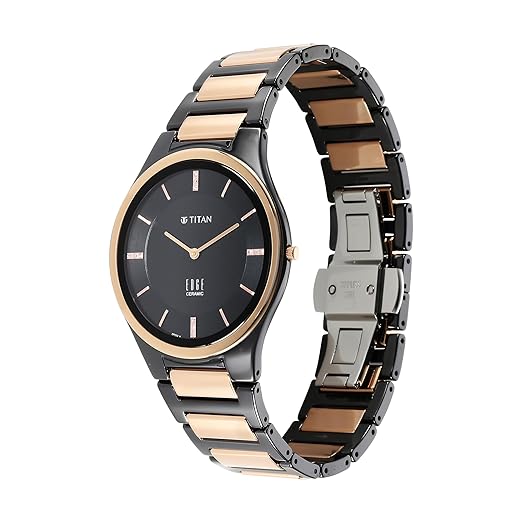 Titan Men Black Ceramic Dress with Diamonds Quartz Analog Dial Two Toned Ceramic Strap Watch-NT1696KC02