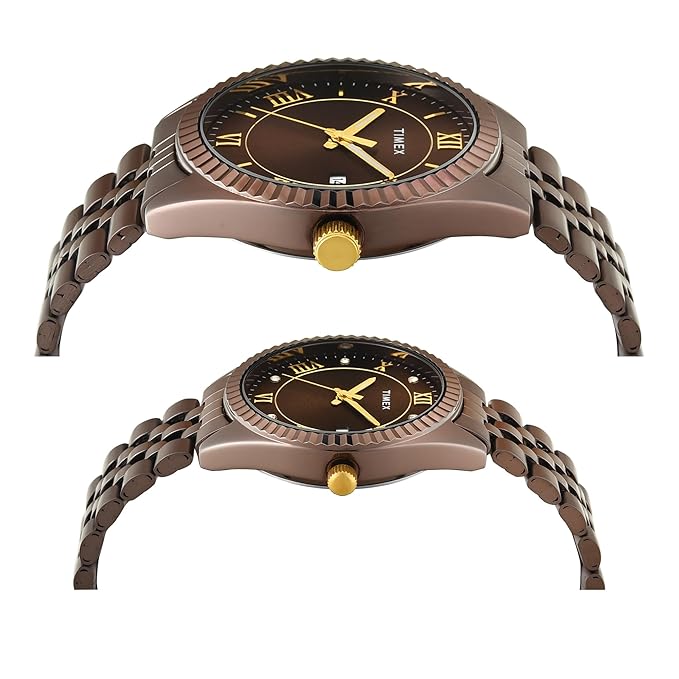TIMEX Trendline Brown Round Dial Analog Pair Watch - TW00PR344