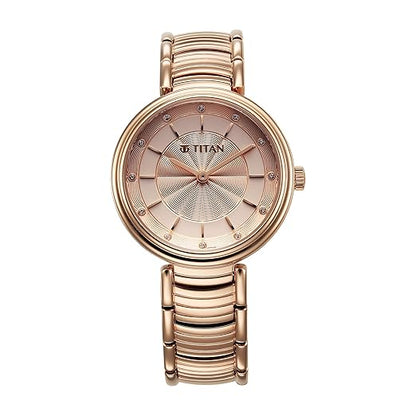 Titan Aura Quartz Analog Rose Gold Dial Rose Gold Stainless Steel Strap Watch for Women-NT95240WM01