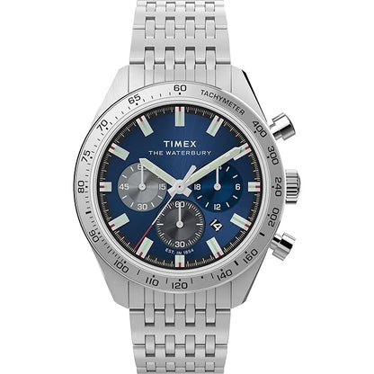 TIMEX Waterbury Traditional Analog Blue Round Dial & Silver Stainless Steel Bracelet Band Water Resistant Men's Wrist Watch - TW2Y18500IK