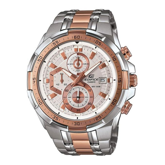 Casio Edifice EFR-539SG-7A5VUDF White Analog Dial Dual Tone Stainless Steel Band Men's Watch Chronograph 100M Water Resistant EX222