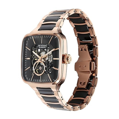 Titan Ceramic Fusion Skeleton Automatic Rich Black Dial Steel & Ceramic Strap Analog Watch for Men-90175KD03/NT90175KD03