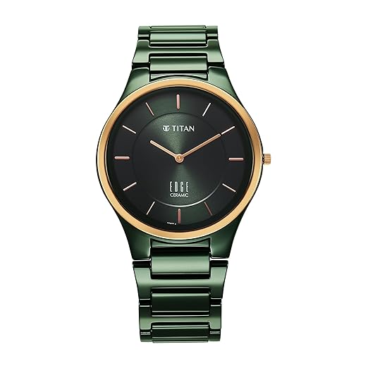 EDGE Titan Bicolour Quartz Analog Green Dial and Green Ceramic Strap Watch for Men/NT1696KC10