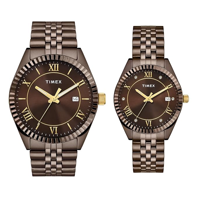 TIMEX Trendline Brown Round Dial Analog Pair Watch - TW00PR344