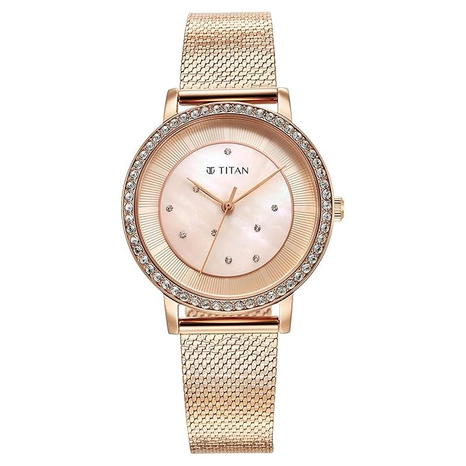 Titan Purple Style Up Quartz Analog Pink Dial Stainless Steel Strap Watch for Women-NS95236WM02