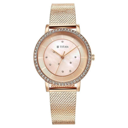 Titan Purple Style Up Quartz Analog Pink Dial Stainless Steel Strap Watch for Women-NS95236WM02