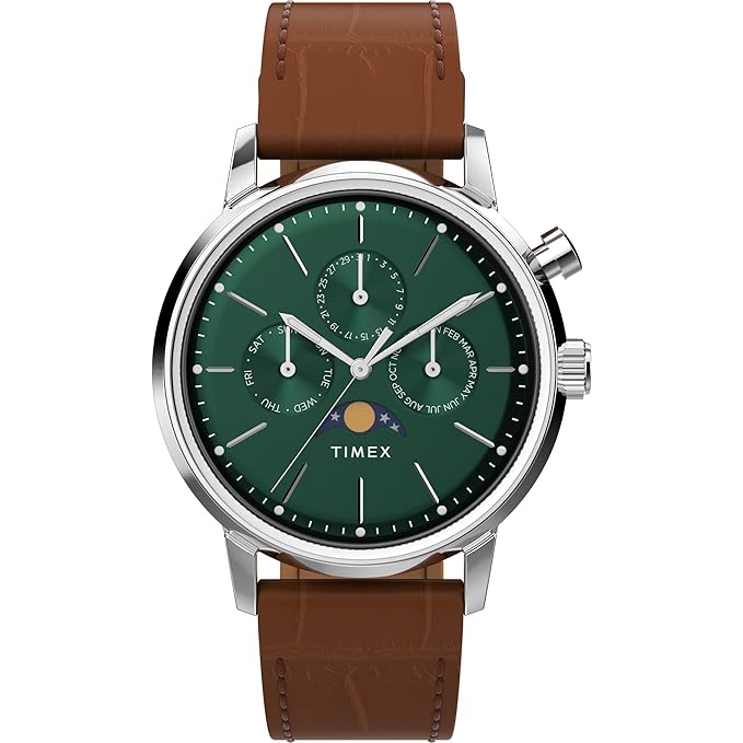 TIMEX Marlin Analog Green Round Dial & Brown Leather Strap Band Water Resistant Men's Wrist Watch - TWEG26800