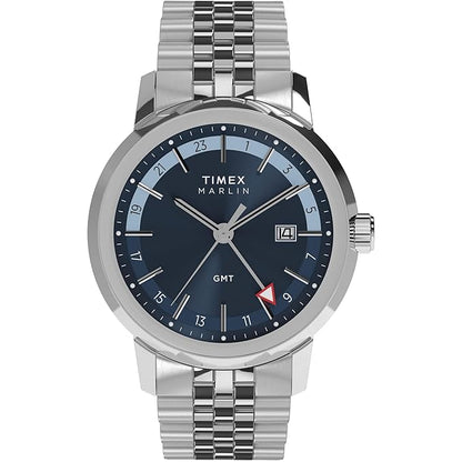 TIMEX Marlin Analog Blue Round Dial & Silver Stainless Steel Bracelet Band Water Resistant Men's Wrist Watch - TW2Y47600IK
