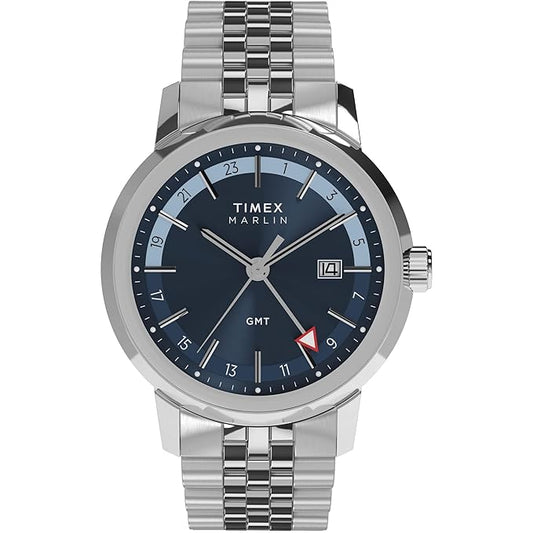TIMEX Marlin Analog Blue Round Dial & Silver Stainless Steel Bracelet Band Water Resistant Men's Wrist Watch - TW2Y47600IK