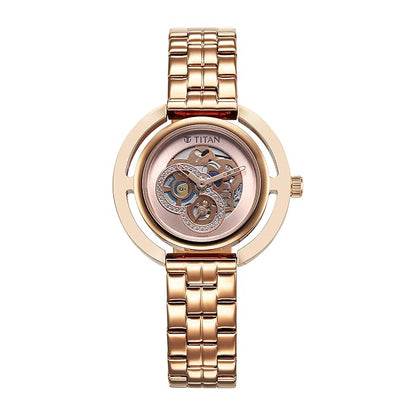 Titan Purple Abstract Quartz Analog Rose Gold Stainless Steel Strap for Women-95231WM01